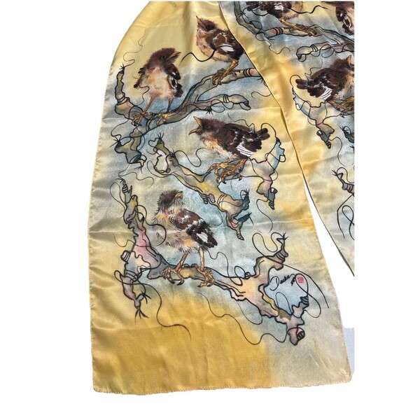 Duckie and the Grackle Yellow Bird Silk Scarf 14”x71” Nature Inspirational Quote - Picture 4 of 7